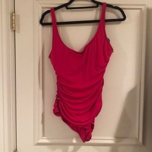 Carmen Marc Valvo Hot Pink Ruched One-Piece Swimsuit